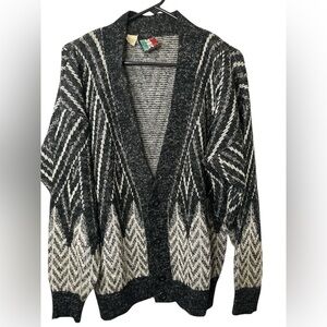 Vintage Cardigan Sweater Oversized Button Up Italian Wool Knit V Neck 90s M